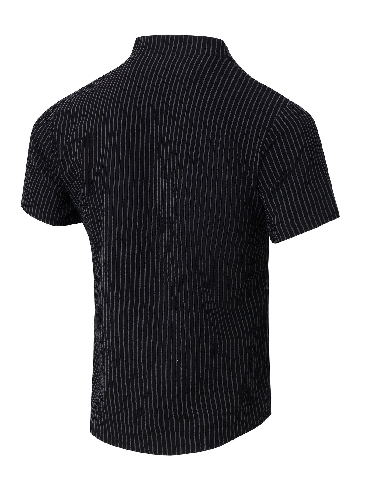 2pcs Men'S Striped Henley Shirt Set, PARIS Chest Print Short Sleeve Shirt, Lightweight Breathable Regular Fit, Suitable for Casual Wear, Travel, And Layering - Black+black