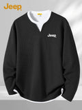 JEEP Men's Spring/Autumn Waffle Knit Colorblock 2-in-1 Look Long T-shirt - Black