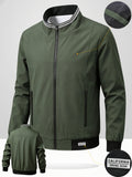 Spring/Autumn Men's Solid Color Stand Collar Jacket, Simple and Versatile Baseball Jacket for Middle-Aged and Young Men, Daily Commuting and Casual Outerwear - Military Green