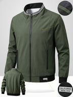 Spring/Autumn Men's Solid Color Stand Collar Jacket, Simple and Versatile Baseball Jacket for Middle-Aged and Young Men, Daily Commuting and Casual Outerwear - Military Green