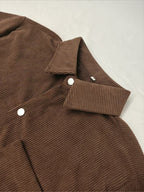 Spring/Autumn Trendy Bad Boy Fashion Preppy Style Pocket Patchwork Long Sleeve Corduroy Casual Outerwear - Coffee Color