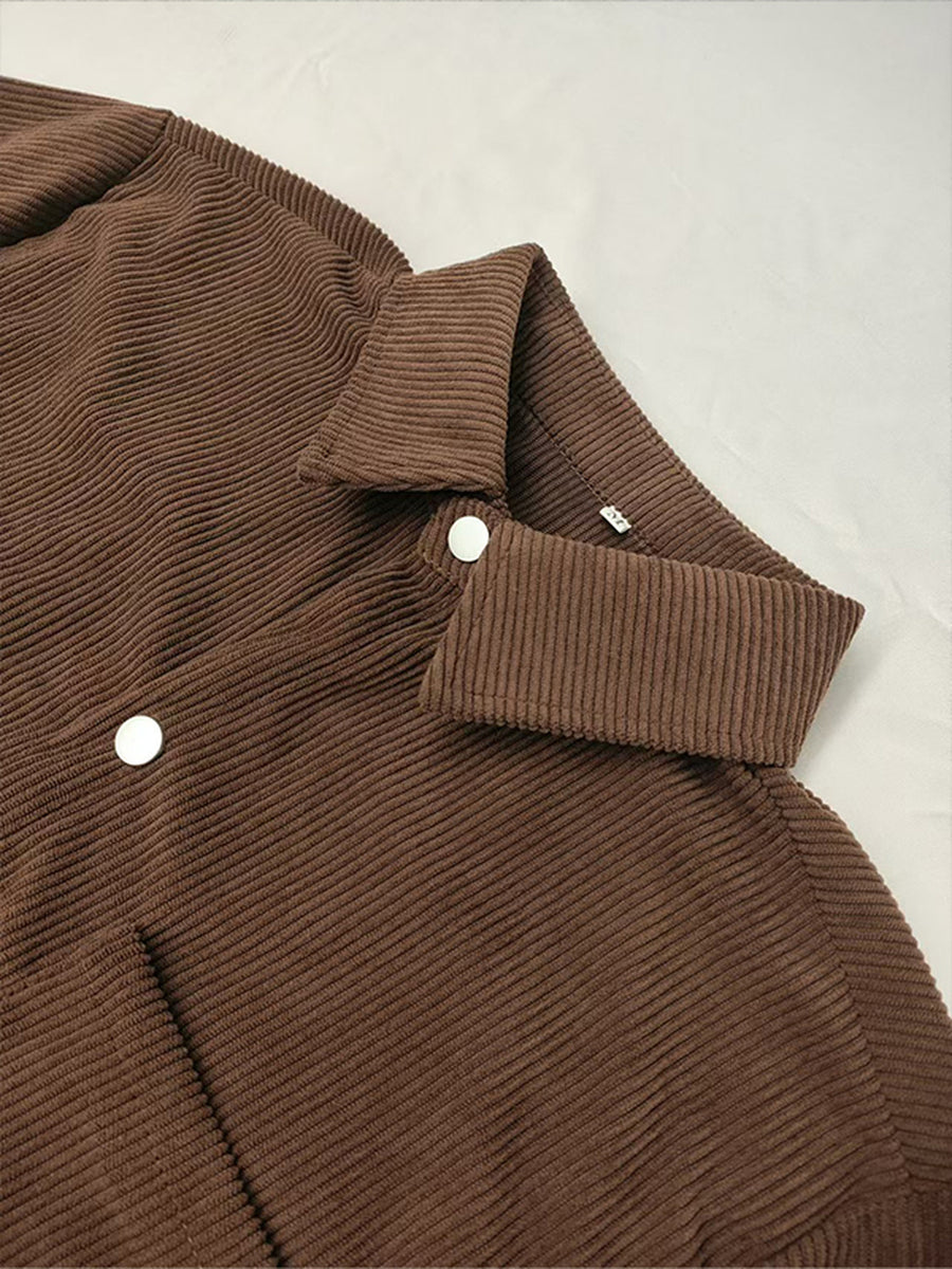 Spring/Autumn Trendy Bad Boy Fashion Preppy Style Pocket Patchwork Long Sleeve Corduroy Casual Outerwear - Coffee Color