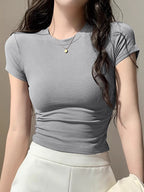 Short-Sleeved T-Shirt for Women in Summer, Easy And Slim-Fitting Hot Tight Short Top - Grey