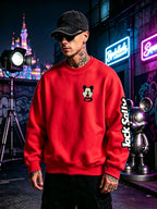 Halloween Sweatshirt, Men's Autumn/Winter Long-Sleeve Top, Casual and Versatile Sweatshirt, "Disney" Mickey Mouse Scared Face Print Men's Apparel, Perfect for Holiday Outfits, Daily Wear, and Party Attire - Red