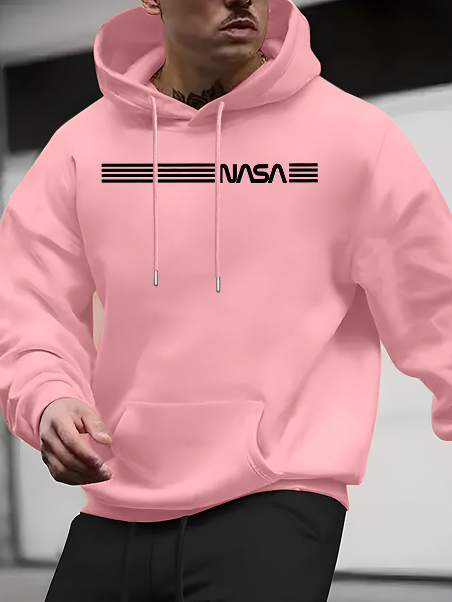 New Arrival: Men'S Hooded Sweatshirt with Geometric Print And Wrinkle-Resistant Fabric - Perfect for Casual Outings And Active Days! - Pink Color