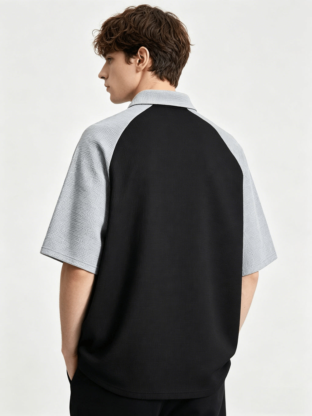 Men's Drop-Shoulder Sailboat Print Loose-Fit Street Style Short-Sleeve Polo T-Shirt, Youth Casual Top - Black