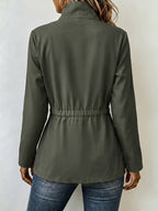 New Spring/Autumn Women's Casual Jacket with Workwear-Style Multiple Pockets, Waist-Cinching Fit, Versatile Outerwear - Olive Green