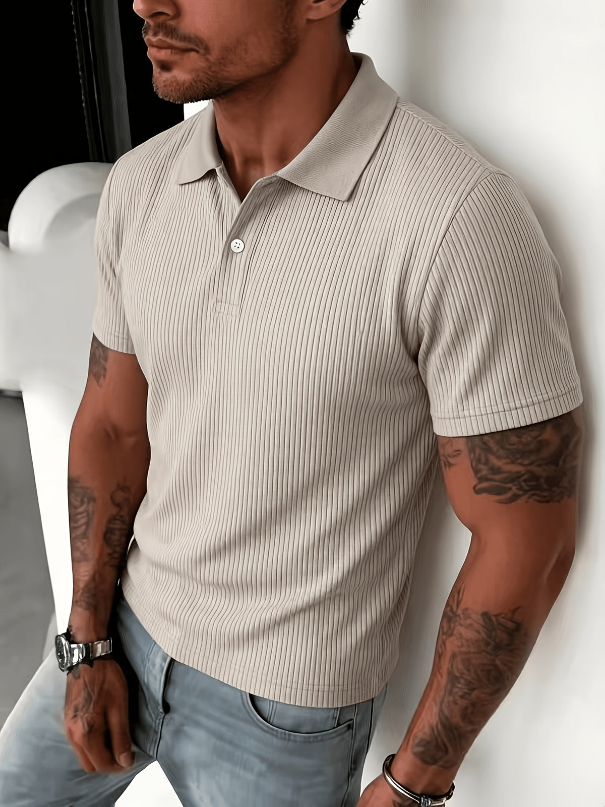 Men's Polo Shirt, Light Business Style, Exuding the Charm of a Mature for Man, Suitable for Formal Occasions and Casual Office Wear - Khaki