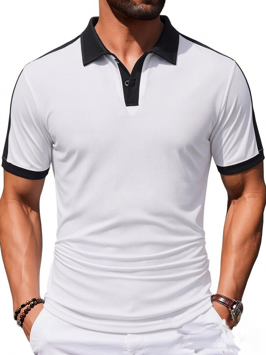 Men'S Casual Sports Solid Polo Shirt with Short Sleeves - White