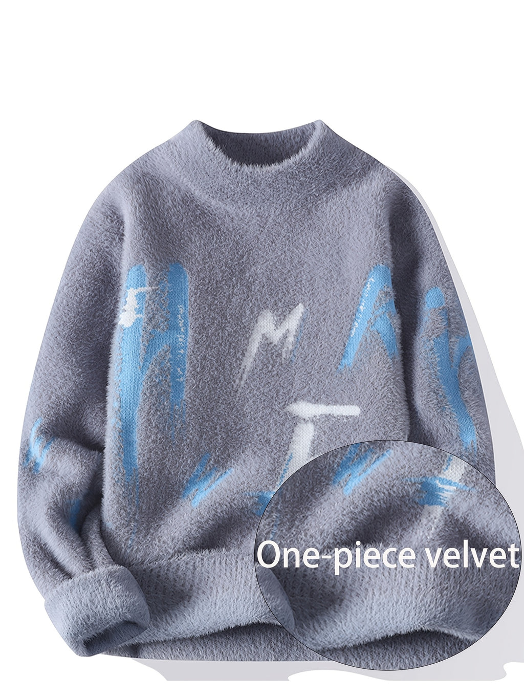 2026 Autumn and Winter New Retro Lazy Style Youth Men's Round Neck Knitted Sweater Sweater Letter Jacquard Fashionable Top - Blue