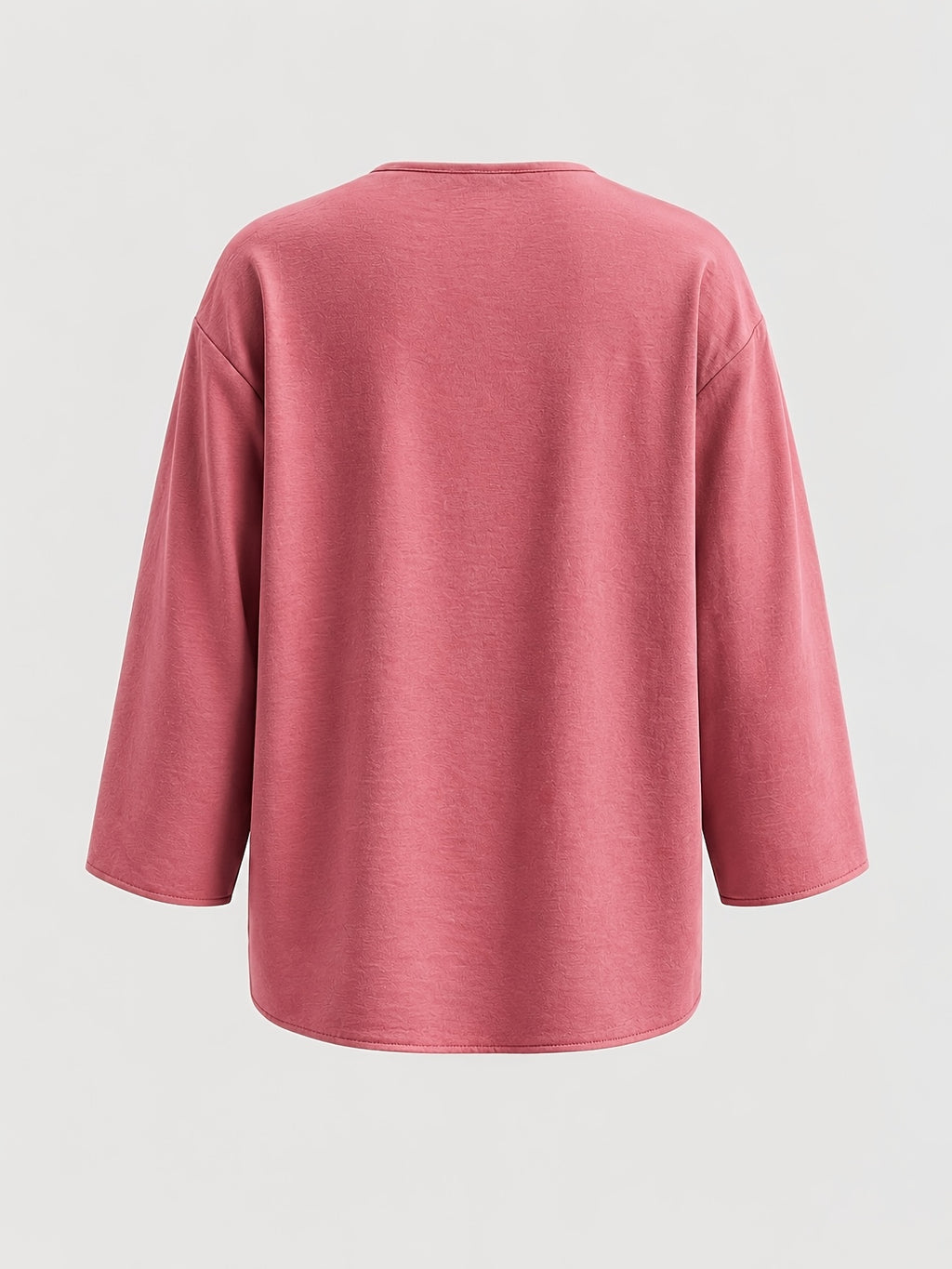Solid Color Shirt, Round Neck Button-Up, Loose Fit, Casual Wear, Spring Summer Women'S Shirt - Pink Color