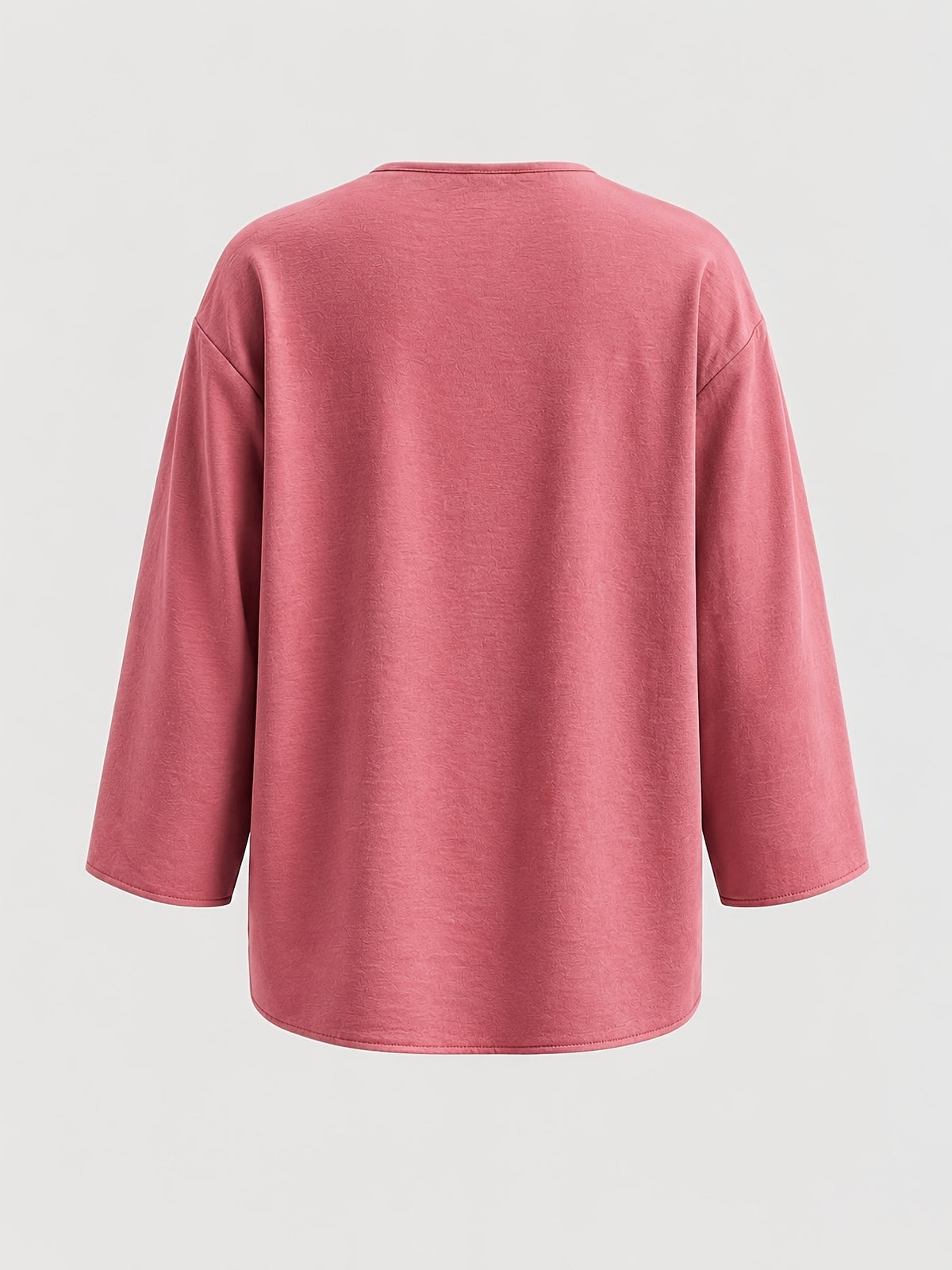 Solid Color Shirt, Round Neck Button-Up, Loose Fit, Casual Wear, Spring Summer Women'S Shirt - Pink Color