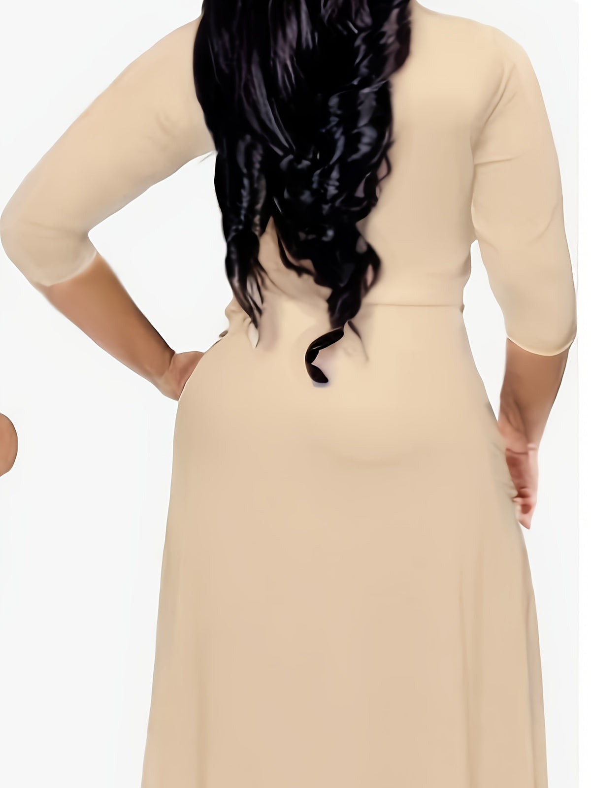 Western Fashion Solid Color V-Neck Women'S Dress Elegant Long Dress with Belt - Khaki