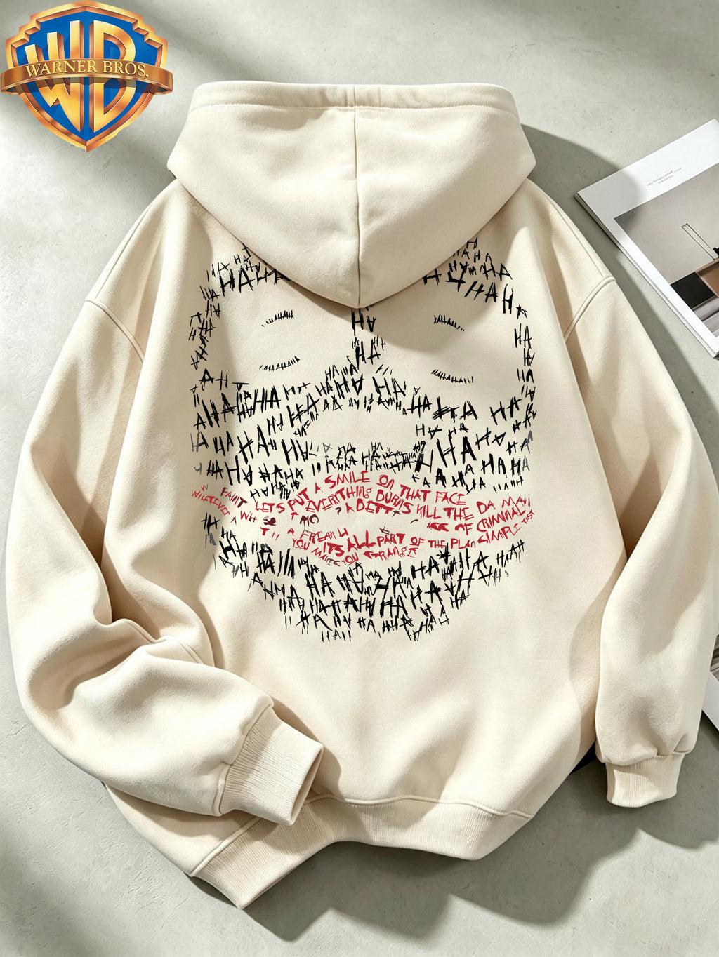 Joker HAHA Text Surround Graffiti Print Trendy Cool Casual All-Match Sports Drawstring Pocket Hooded Men'S Sweatshirt, Men'S Autumn Winter Cute Casual Style - Apricot
