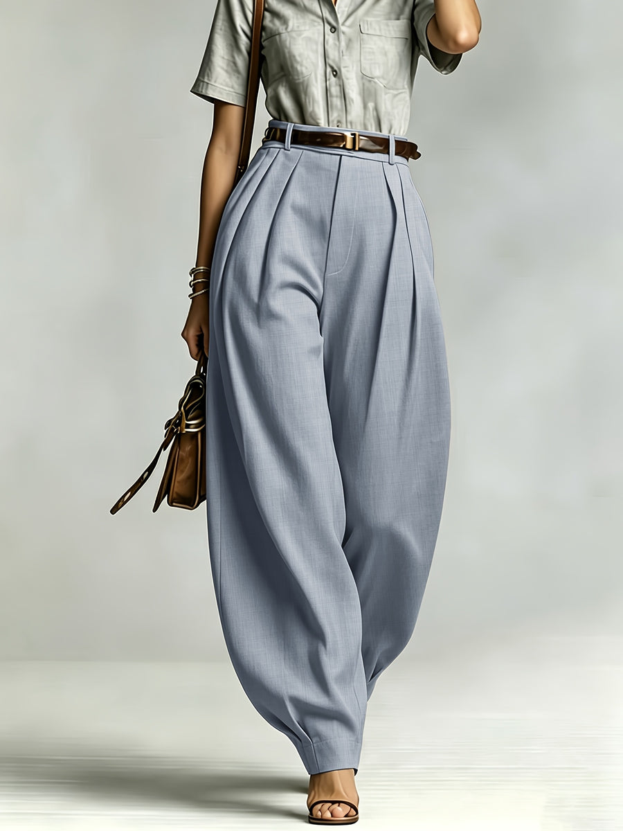 Commuter Fashion Solid Color Pocket Loose Women'S High-Waist Slim Trousers - Grey