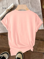 Disney Minnie with a Smile on Her Cheek Printed Fashion Women'S Round Neck Casual T-Shirt, Comfortable Fabric Short Sleeved, Round Neck Women'S T-Shirt, Worn in Spring And Summer - Light Pink