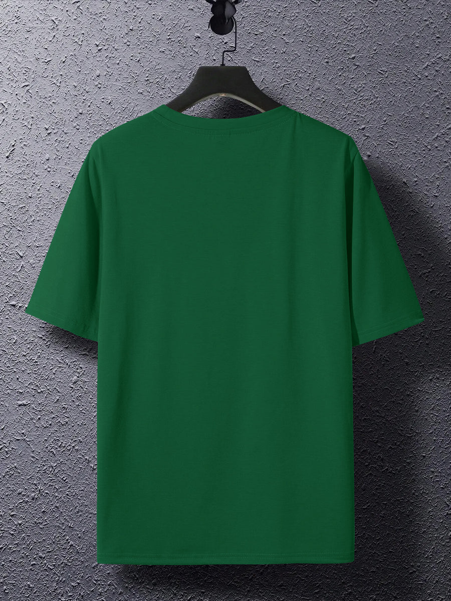 Summer New Men'S Regular Fit Short Sleeve T-Shirt with Chest Brown Small Label Text Print Easy Comfortable Casual Outing Commute All-Match Round Neck Top - Green