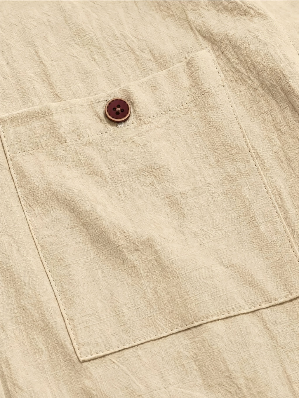 Men'S Summer Solid Color Casual Short Sleeve Shirt Pocket Design Breathable And Comfortable Fabric Beach Vacation Casual Top Daily Versatile Commute Shirt - Khaki