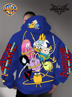 Warner Official Men's Hooded Sweatshirt, Adventure Treasure Rope Wrapped Character Group Cartoon Print Design, Machine Washable, Warm and Casual for Autumn and Winter, Daily Drawstring Hooded Sweatshirt, Multifunctional Sports and Casual Loose Fit - Blue