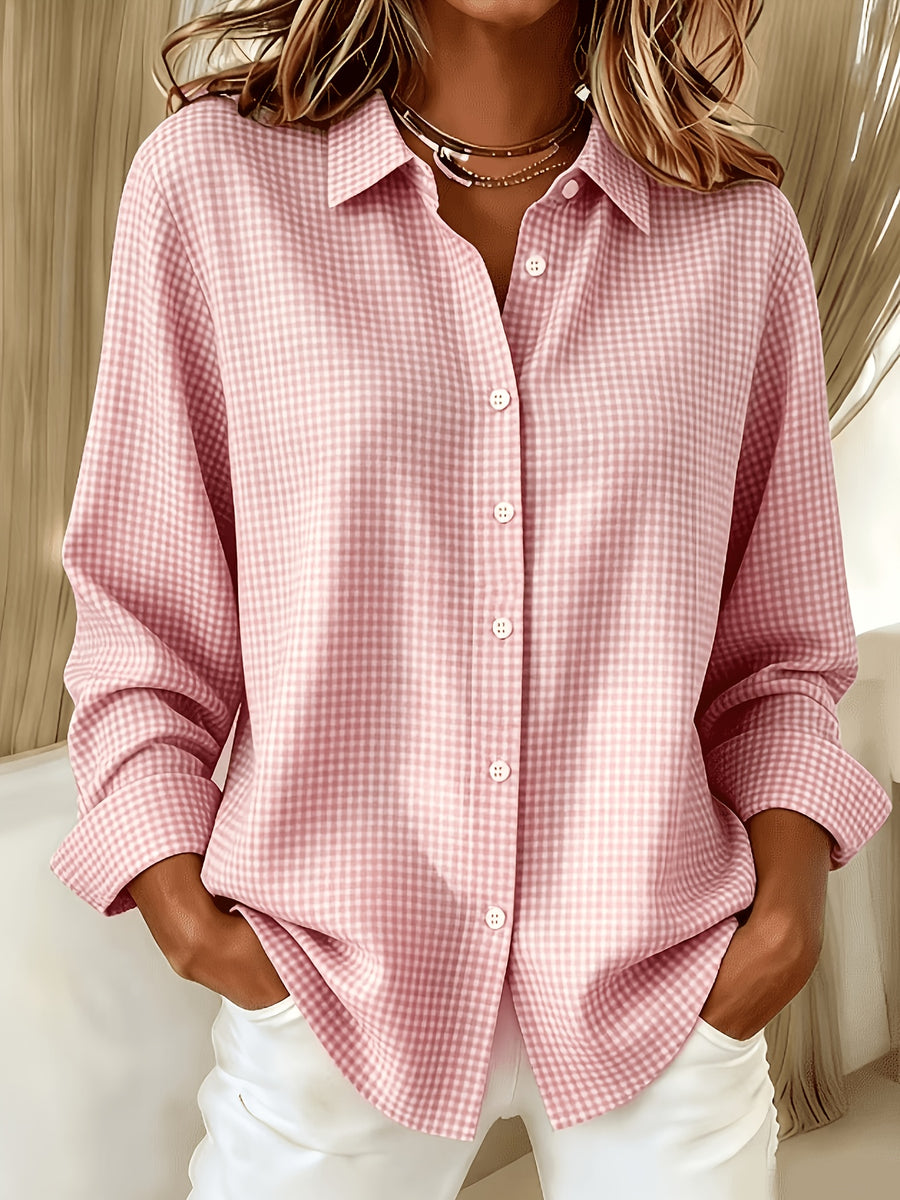 Elegant Special Edition Women'S Printed Shirt - Long Sleeve Button-Up, Classic Collar, Suitable for Office, Commute, Or Formal Events, Office Wear, Exquisite Casual - Pink