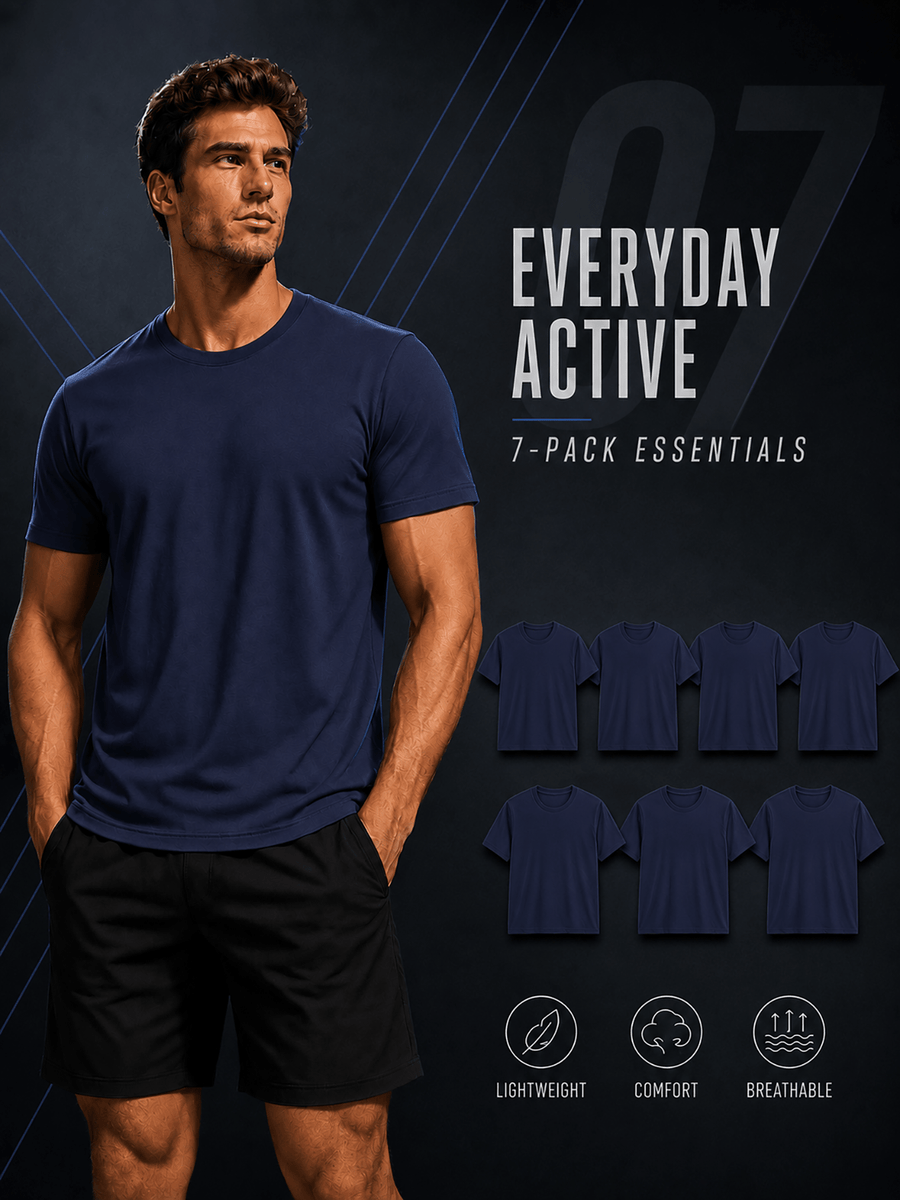 7pcs Men's Short-sleeved T-shirts, Basic Solid-colored Tops, Lightweight, Breathable, and Comfortable Round-neck T-shirts, Suitable for Daily Casual Wear, Work, and as Gifts - Navy 7-pack