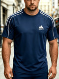 Spring and Autumn Thin, Quick-drying, Solid-color Knitted Printed Short-sleeved T-shirt, Casual Sports, Simple, Breathable and Comfortable, Home Daily All-match Tops - Navy Color