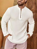 Men'S Fashion Solid Color Long Sleeve Shirt | Casual Stand Collar, Non-Stretch Fabric, Perfect for Spring/Fall - White