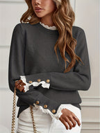 One Autumn-Winter Women's High-End Elegant Pullover with Lace Detail, Item Number ZJ1204018 - Deep Grey
