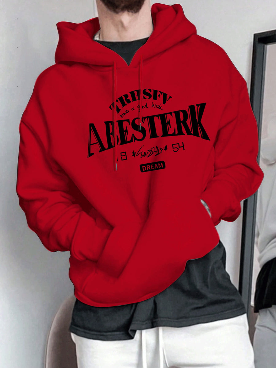 Spring/Autumn Men'S Casual Hooded Sweatshirt Youth Handsome Hoodie - Red