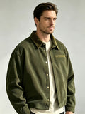 Men'S Corduroy Jacket, Autumn Winter Style Retro Workwear Trendy Versatile Coat, Casual All-Match Lapel Top, Solid Color Long Sleeve Jacket Men'S Clothing - Military Green