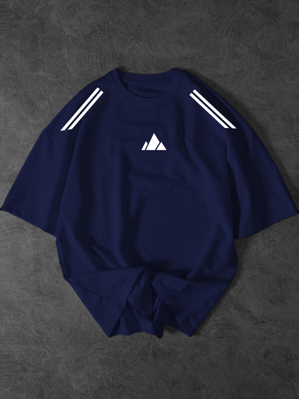 New Summer Men'S Round Neck Short Sleeve Geometric Graphic Print Design Regular Fit Comfortable Fabric Street Style Trendy Versatile Style Suitable for Sports And Daily Wear - Navy Color