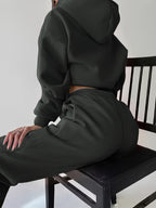 Women's Autumn/Winter New Hooded Sweatshirt Solid Color Set - Iron Gray