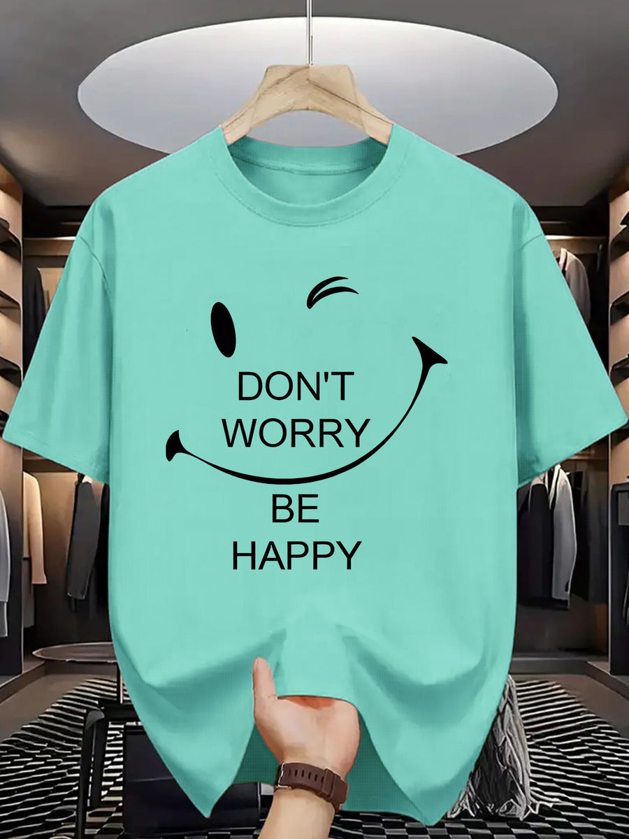 Trendy Printed T Shirts for Men, Regular Standard Fit Comfortable Short Sleeve Casual Tee, Versatile Everyday Fashion Outfit Top - Lake Blue