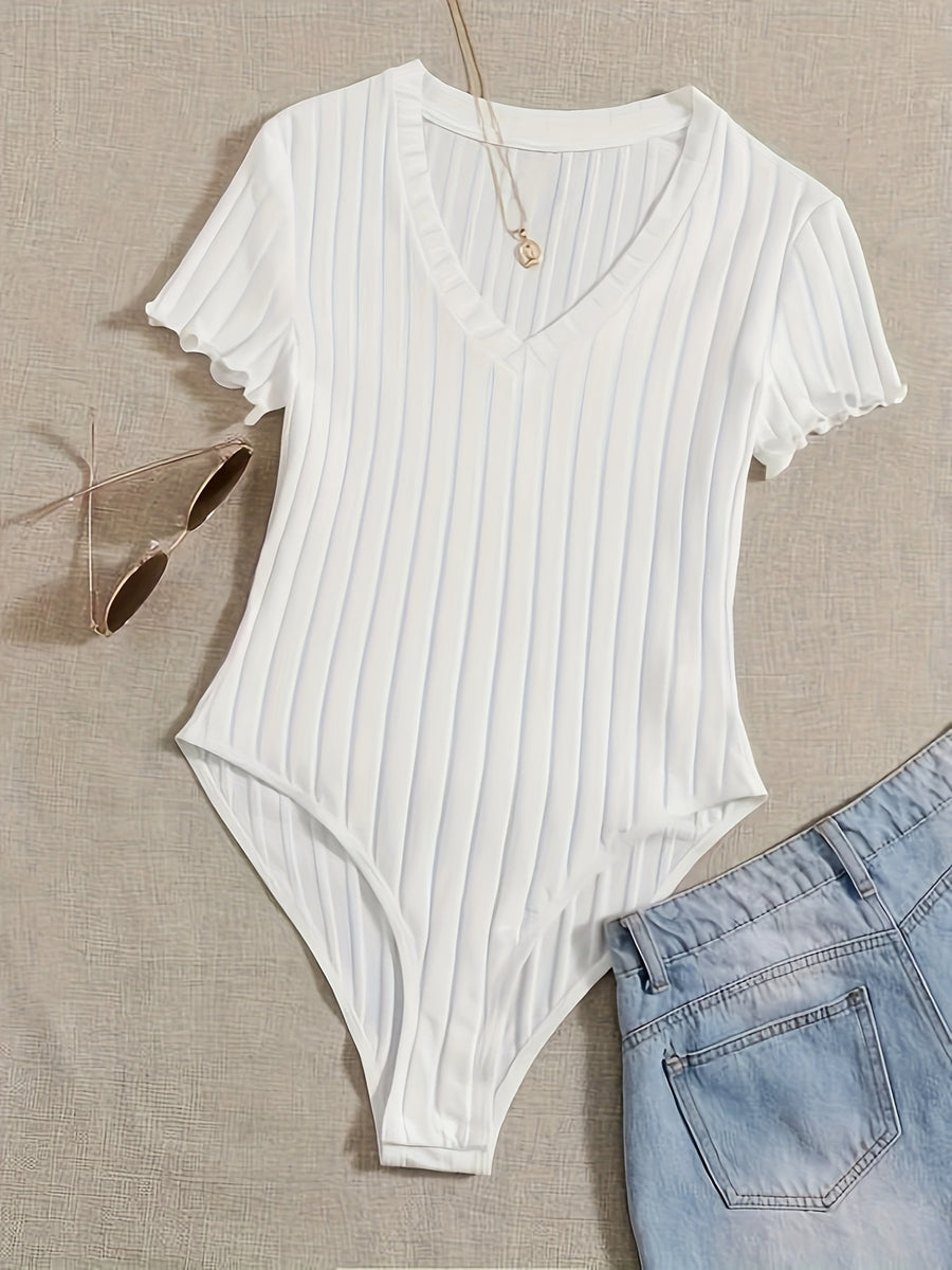 Lettuce Border Ribbed Bodycon Dress - White
