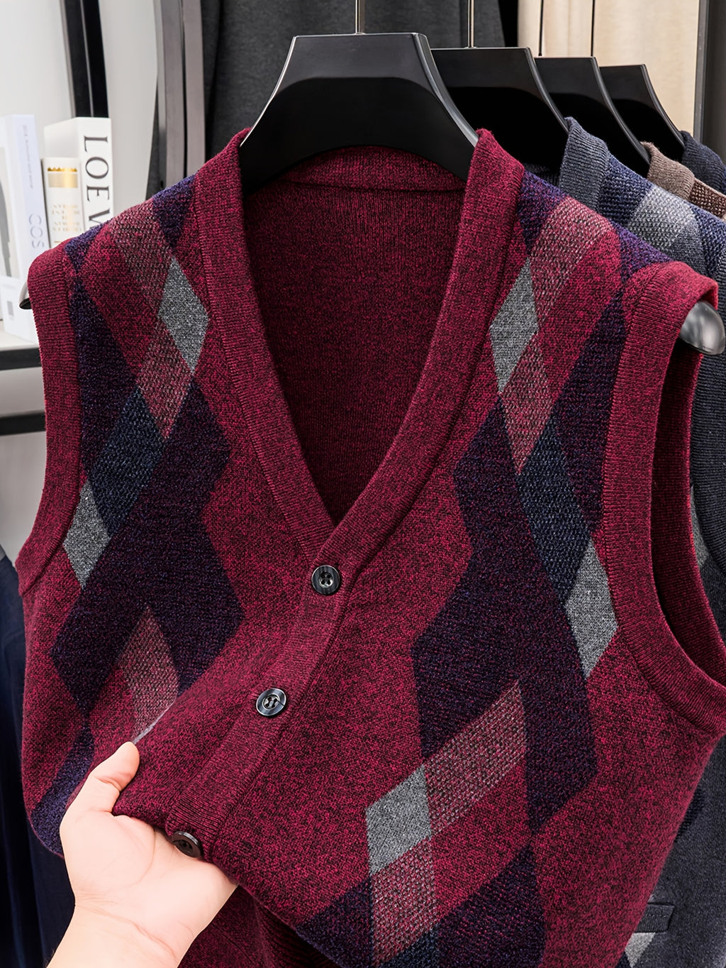 Men's Business Casual Button-Up Knit Sweater Vest - Red