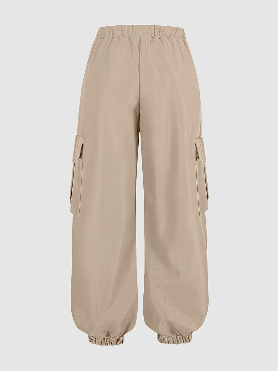 New Arrival - Women's Cargo Pants Sold Individually, Cute and Fun Patterned Letter Print Work Pants with Multiple Pockets, Featuring Digital Cartoon Patterns, Cargo Pants Style, Long Pants for Fashionable Aged 18-25, Machine Washable, Durable Fabric - Khaki