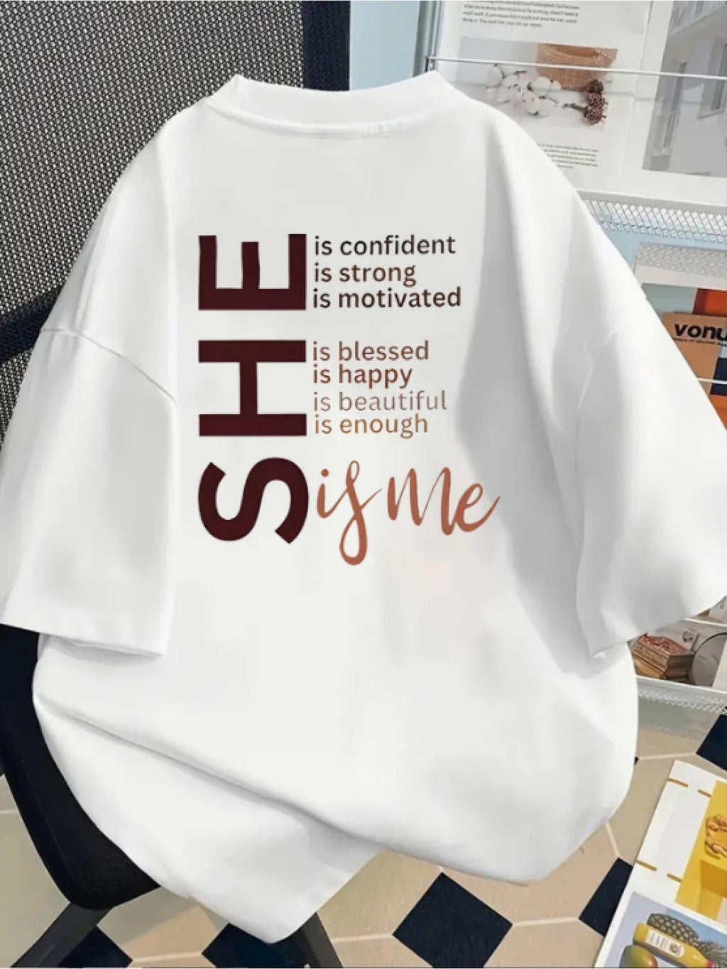Front And Back Print Short-Sleeved T-Shirt - I Am Me, Confident - Ladies' Spring And Summer Trendy Print T-Shirt, Your Best Choice! - White