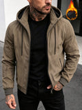 Men's Winter Vintage Trendy Hooded Padded Coat, Street Fashion Jacket, Plush-Lined Thickened Casual Jacket with Detachable Hood, Workwear Top - Khaki