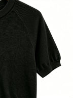 Men's Raglan Short Sleeve Knit Sweater with Simple Little Sun Crew Neck Casual Pullover Top - Black