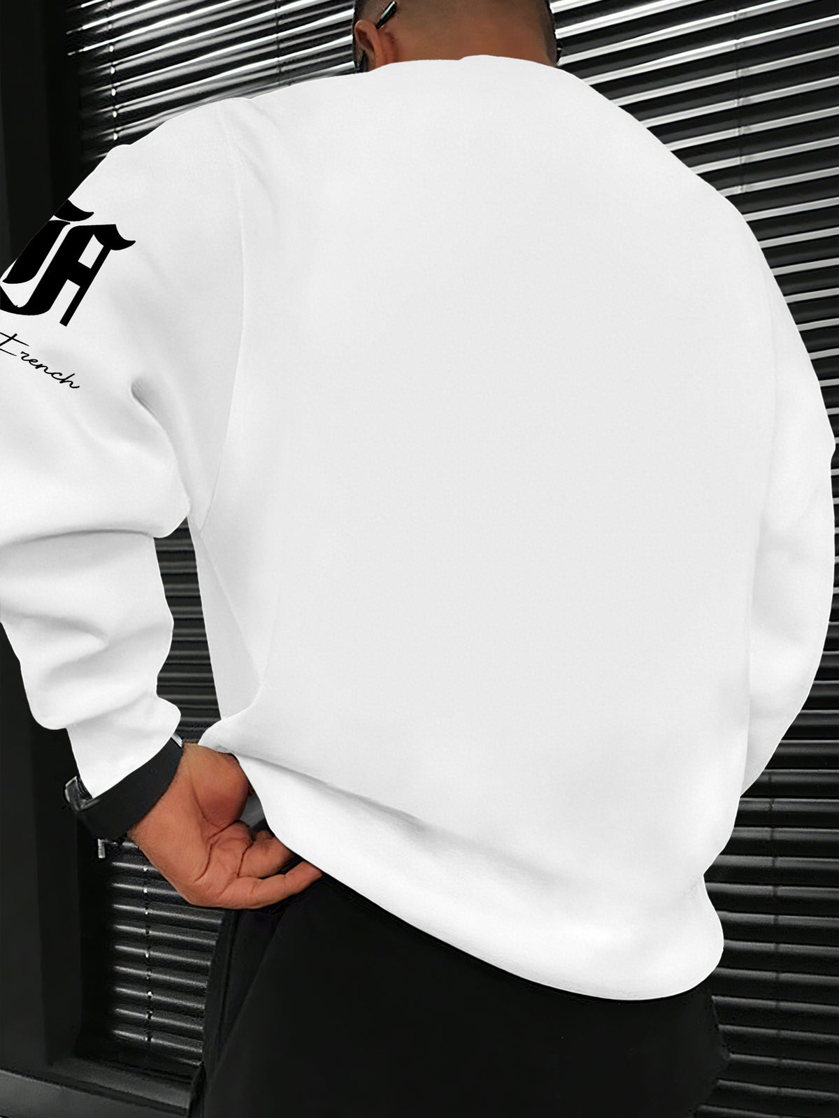 Men's Casual Streetwear Sweatshirt with Black and Red Striped Letter Print - White