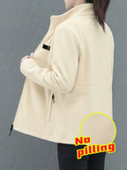 Autumn/Winter Women's Stand Collar Zipper Cardigan, Warm Jacket, Versatile Commuter Outdoor Top - M Beige