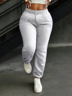 New Autumn/Winter Casual s Joggers for Women, Comfortable Versatile Gray Sweatpants, High-Waisted Loose Fit Fashion Trousers - White and Grey