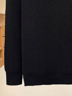 Autumn Winter Men'S V-Neck Small Revers Sweater Heavyweight Knit Fabric Dark Green Brown Black Three-Color Business Casual Pullover - Black