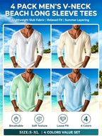 4pcs Set Men's Spring/autumn High-stretch Slim-fit Lightweight Comfortable Breathable Solid Color Long-sleeve Vacation-style Top - Apricot + Blue + Green + White