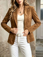 YY260604023, Women's Daily Commute Two-Button Lapel Straight-Leg Casual Blazer, Basic Long Sleeve Cuffs, Minimalist Temperament Style Casual Work Jacket, Weekend Shopping and Short-Distance Travel Top - Dark Brown