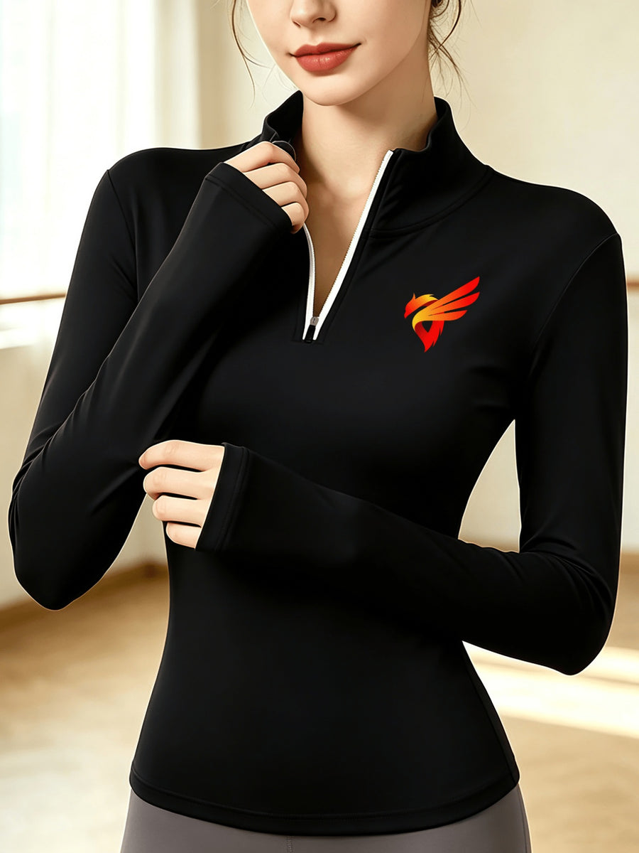 Women's Soft Zip-Up Base Layer Top, Ideal for Cycling,, and Activities During the Cold Autumn and Winter Seasons - Black