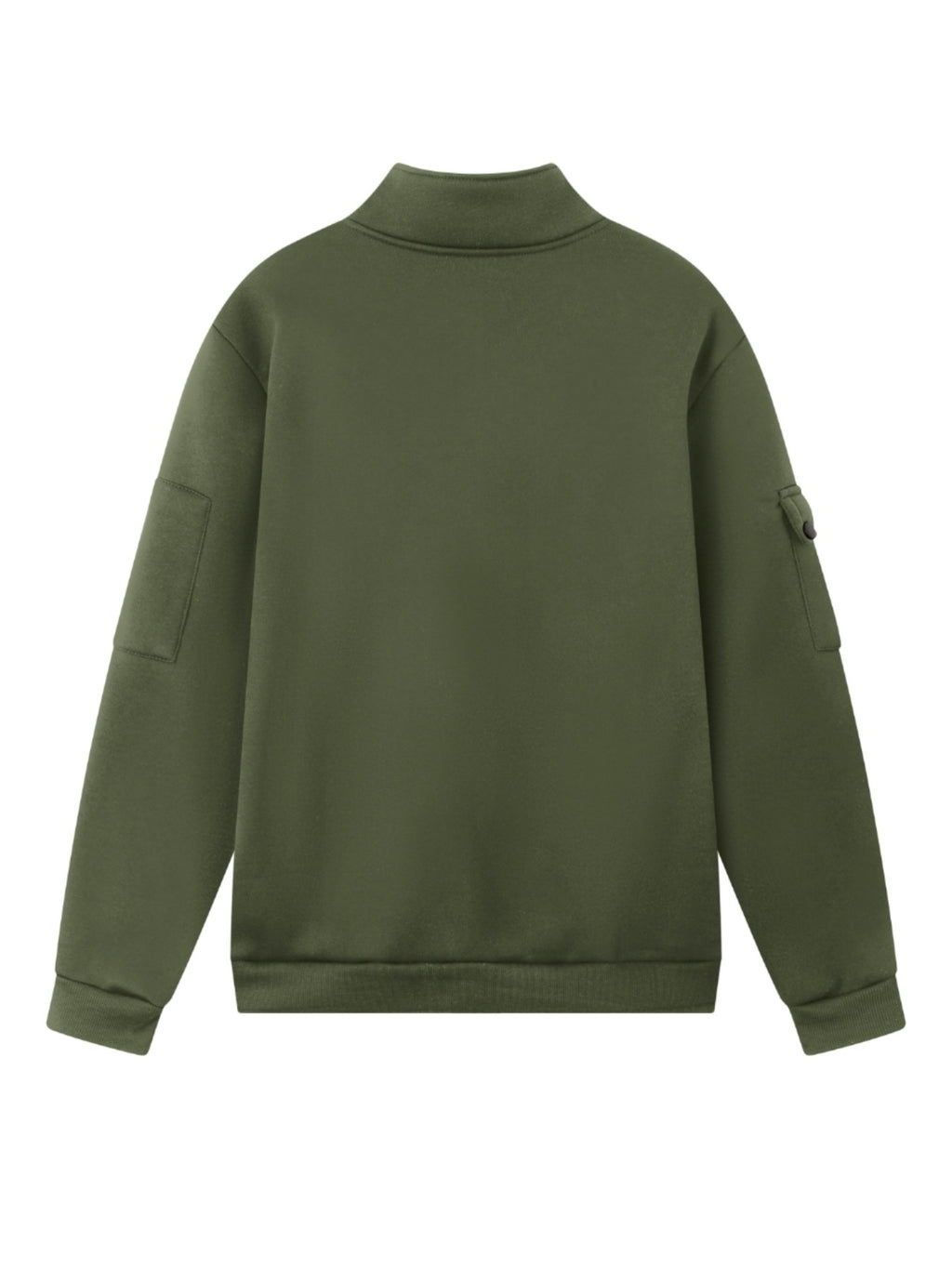 Spring and Autumn Men's Half-Zip Sweatshirt with Print, Loose Fit, Stand-Up Collar, Casual Sport Pullover - Military Green