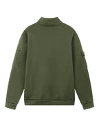 Spring and Autumn Men's Half-Zip Sweatshirt with Print, Loose Fit, Stand-Up Collar, Casual Sport Pullover - Military Green