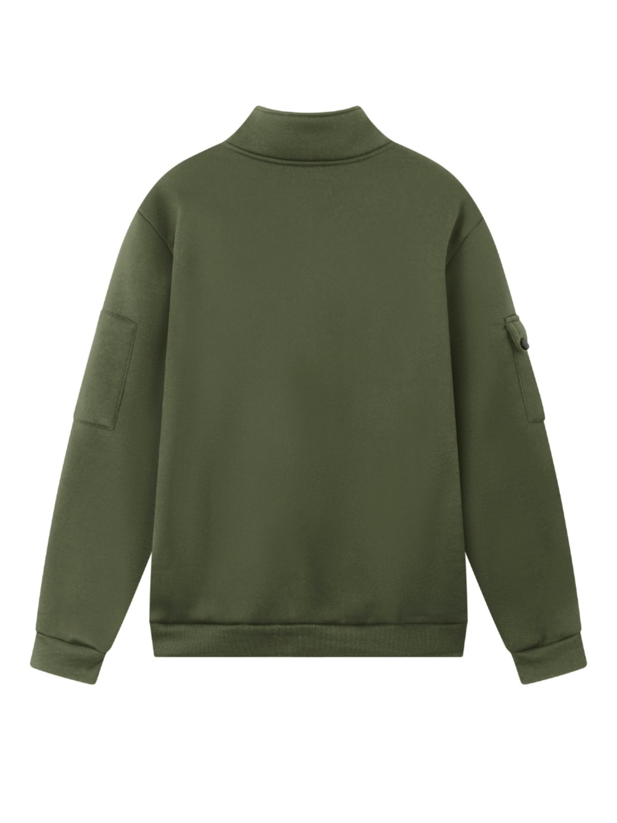 Spring and Autumn Men's Half-Zip Sweatshirt with Print, Loose Fit, Stand-Up Collar, Casual Sport Pullover - Military Green