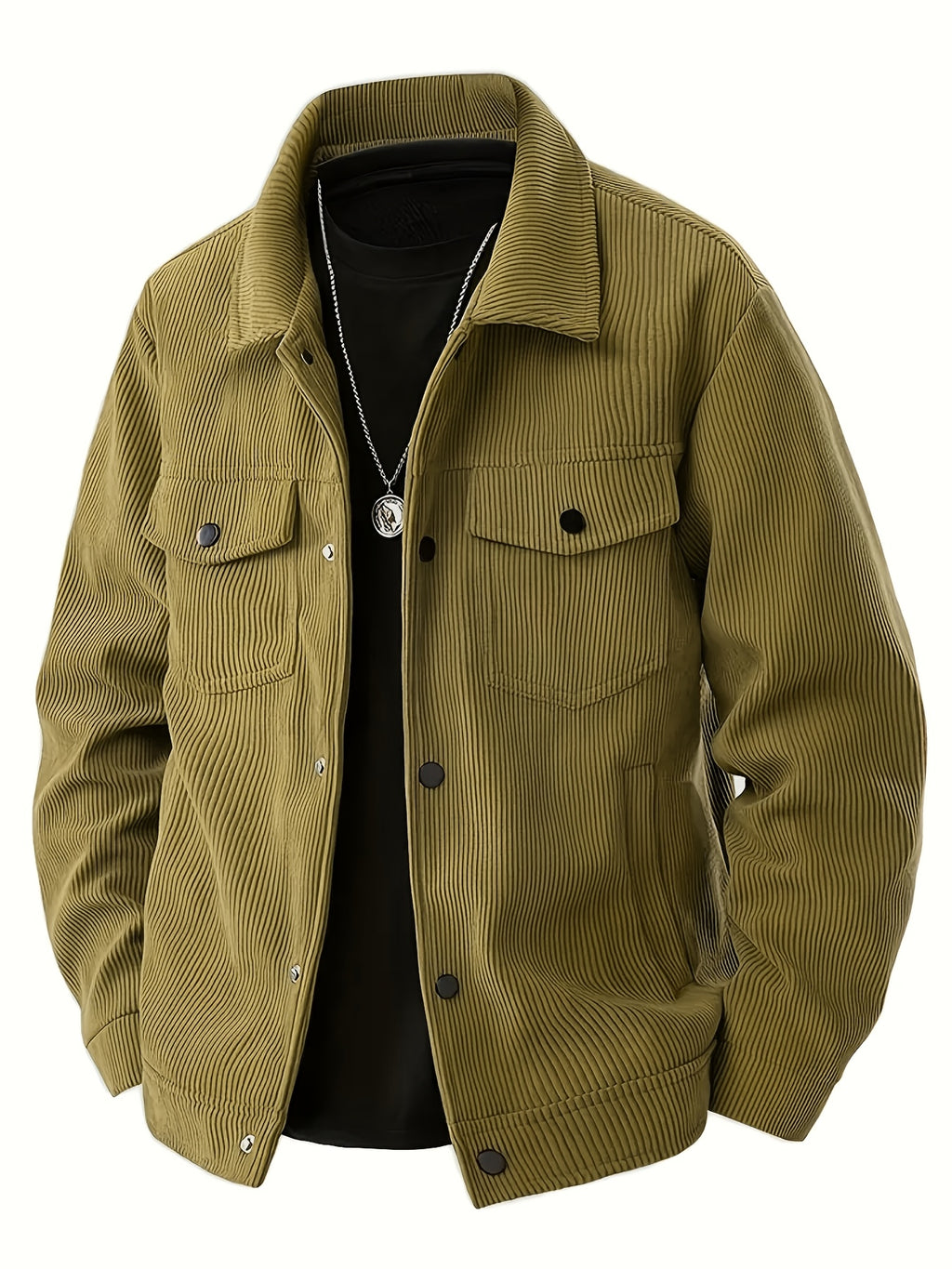 Men'S Spring Autumn Solid Color Long Sleeve Functional Warm Jacket, Corduroy Solid Color Jacket, Lapel Button-Up Design, Fabric Upgrade, Multi-Functional Chest Pockets, Suitable for Casual Daily Wear And Home Wear, Gift Set (3pcs) - Khaki + Blue + Apricot